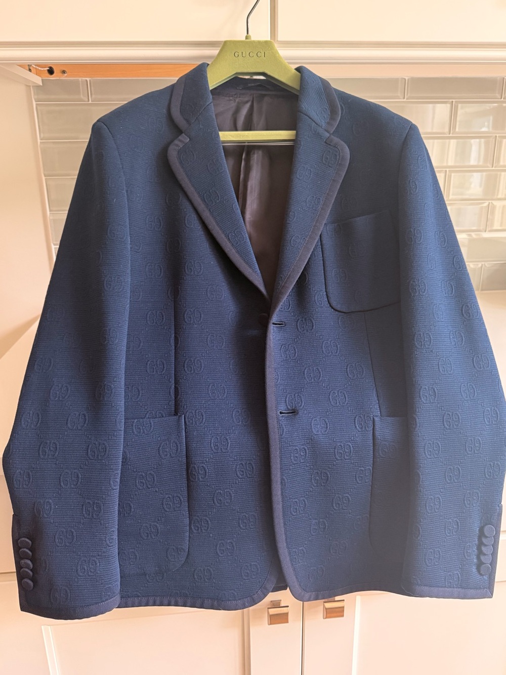 Gucci Navy GG Monogram Jacquard Blazer | IT 52 / US 42 / L